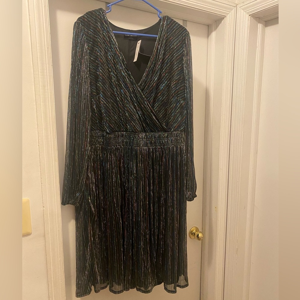 NWT Lane Bryant Iridescent Black and Rainbow Wrap Dress